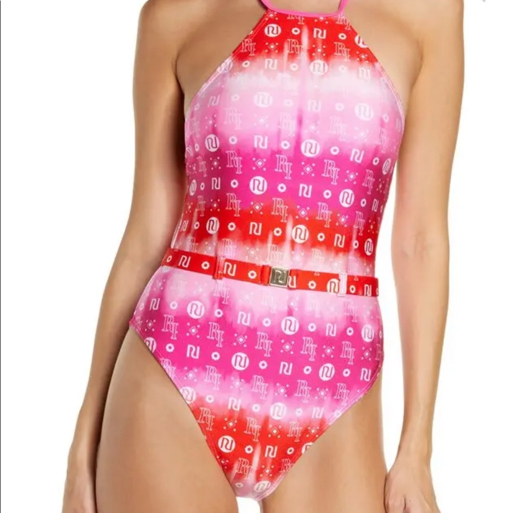 RIVER ISLAND Ombre Logo Halter One-Piece Swimsuit - NWOT